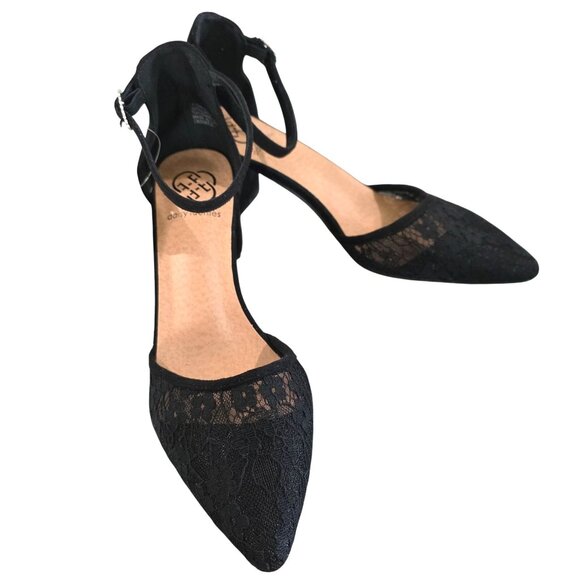 Daisy Fuentes Womens Black Lace Pointed-Toe Block Heels With Ankle Strap 8.5 - Picture 3 of 10